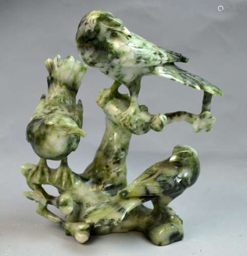 Chinese Jade Carved Statue of Three Birds