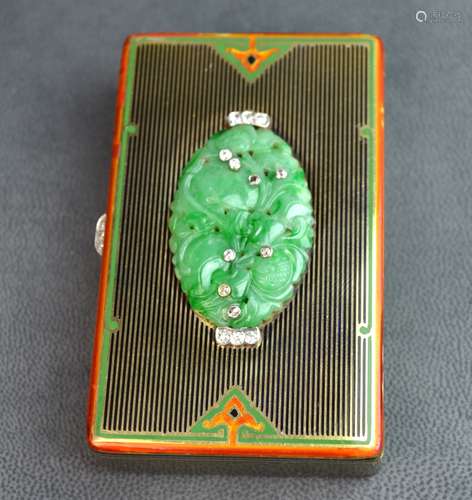 Cartier Art Deco Gold & Enamel Jade Vanity Case