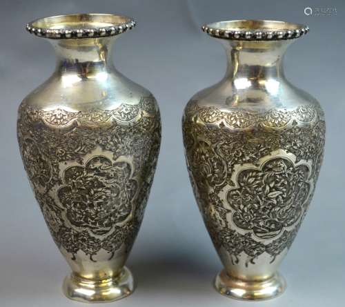 Pair of Iranian Silver Vases