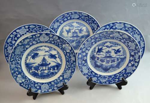 5 Pieces Chinese Export Large Pagoda Plates