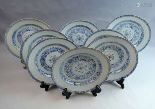 8 Pieces Chinese Export B&W Porcelain Soup Plates