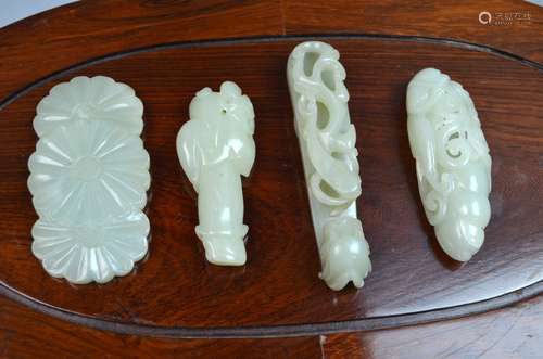 4 Pieces Jade Carved Antique Belt Hook