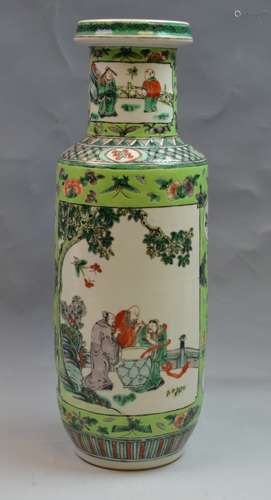 Chinese Famille Verte Garden Scene Porcelain Vase