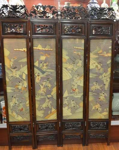 Chinese Wood Panel with Kesi Screen