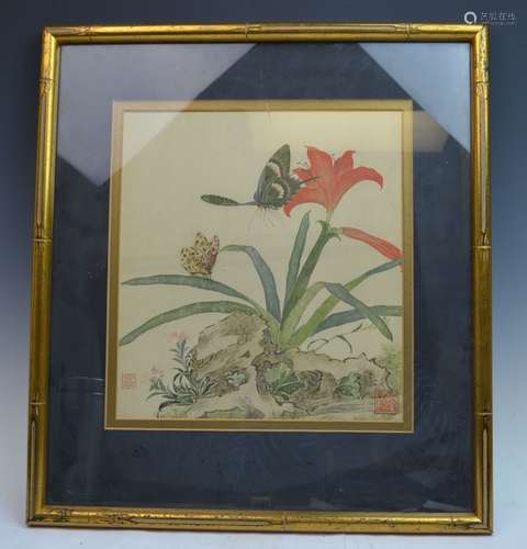 Framed Chinese Flower Painting