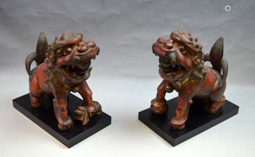 Pair of Chinese Wood Foo Dog