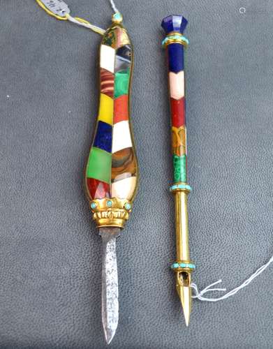 Pietra Dura Gold Letter Opener Set