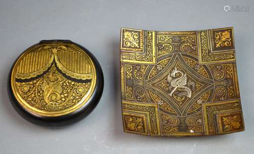 Spain Gold & Silver Inlaid Box & Tray