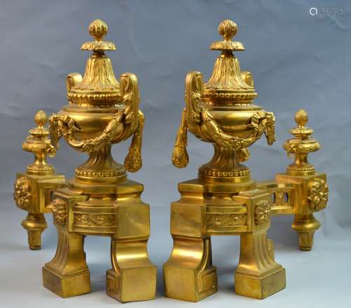 French Gilt Bronze Chenets for the Fireplace