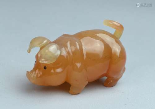 Russian Fabergé-style Hard Stone Carved Pig Figure