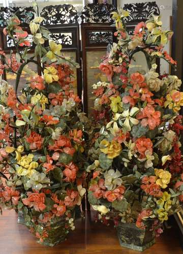 Pair of Very Large Jade Carved Flower Pot