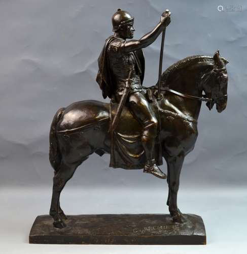 Bronze Statue of A Man on the Horse with Signature