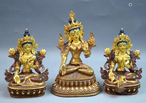 3 Chinese Bronze Gilt Seated Buddha statues