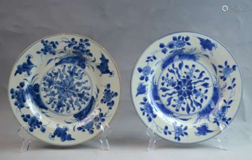 Pair of Chinese Export Plates with Flowers