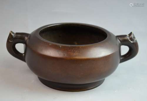 Chinese Bronze Censer with Handles