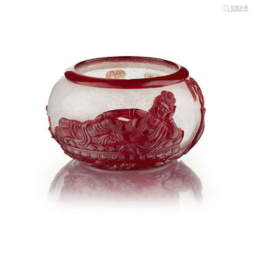 AUBERGINE GLASS OVERLAY BRUSH WASHER QIANLONG MARK BUT LATER