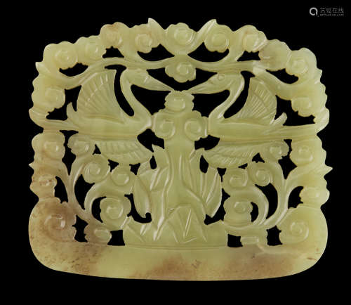 YELLOW JADE 'CRANE' PLAQUE