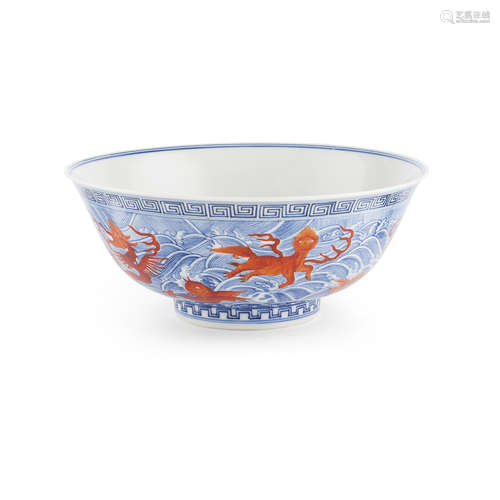 IRON-RED DECORATED BLUE AND WHITE BOWL GUANGXU MARK AND POSSIBLY OF THE PERIOD