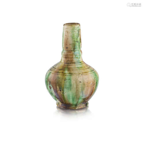 SMALL SANCAI-GLAZED BOTTLE VASE EARLY MING DYNASTY