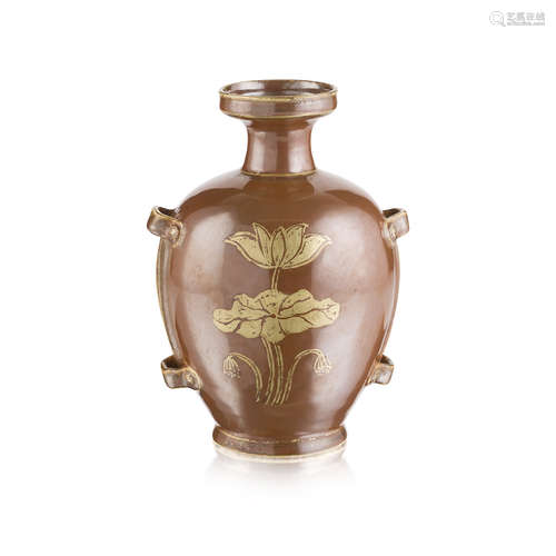 GILT-DECORATED PERSIMMON-GLAZED VASE