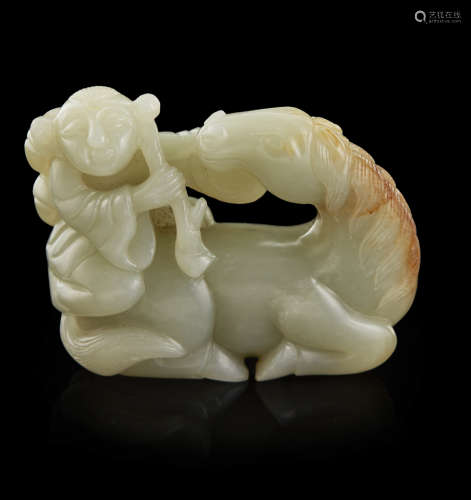CELADON JADE 'HORSE AND GIRL' GROUP QING DYNASTY, 18TH CENTURY