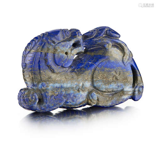 CARVED LAPIS LAZULI MYTHICAL BEAST QING DYNASTY, 19TH CENTURY