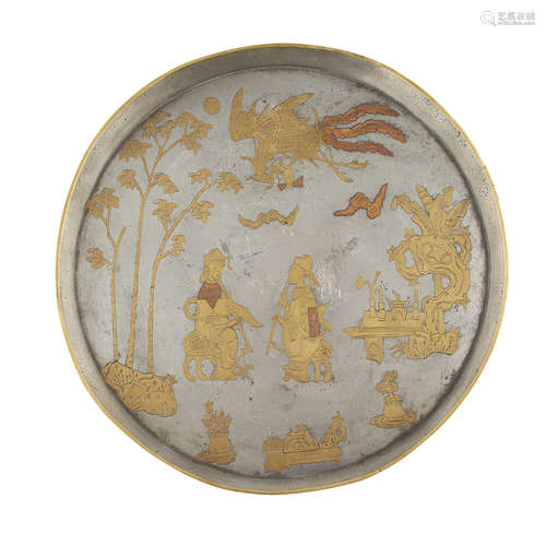 UNUSUAL PEWTER TRAY LATE MING/EARLY QING DYNASTY, 17TH CENTURY