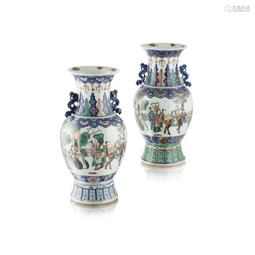 PAIR OF FAMILLE VERTE BALUSTER VASES QIANLONG MARK BUT 19TH CENTURY