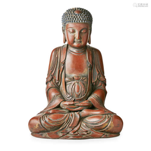 LARGE LACQUERED AND PAINTED BUDDHA