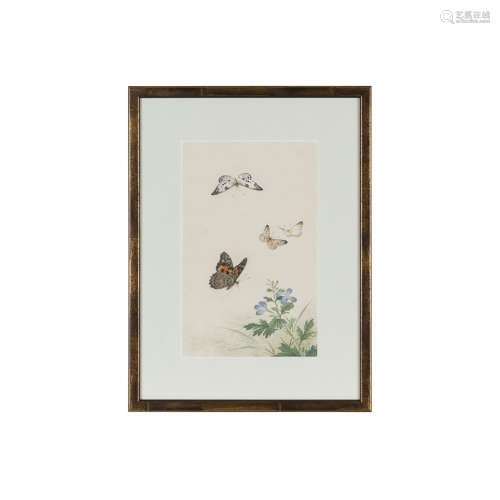 SET OF TEN CHINESE SCHOOL STUDIES OF BUTTERFLIES AND FLOWERS LATE QING DYNASTY, 19TH CENTURY