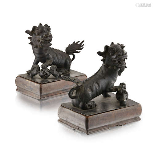 PAIR OF BRONZE BUDDHIST LIONS QING DYNASTY, 19TH CENTURY