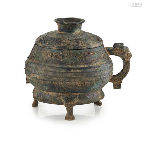 ARCHAISTIC BRONZE COVERED FOOD VESSEL, DUI