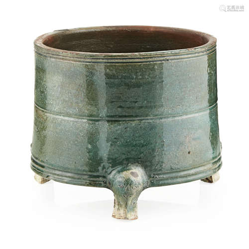 GREEN-GLAZED POTTERY TRIPOD WINE VESSEL WARRING STATES PERIOD