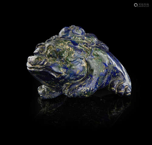 AZURITE CARVING OF THE THREE-LEGGED MONEY TOAD QING DYNASTY, 19TH CENTURY