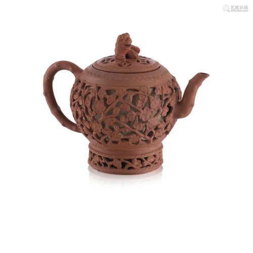 RARE YIXING STONEWARE DOUBLE-WALLED TEAPOT KANGXI PERIOD