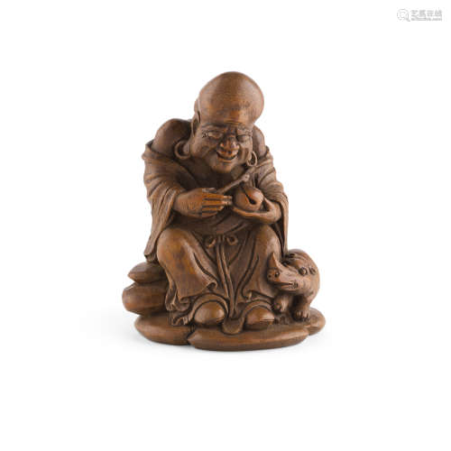 CARVED BAMBOO LAUGHING BUDDHA