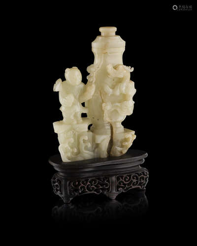 CELADON JADE VASE GROUP QING DYNASTY, 18TH CENTURY