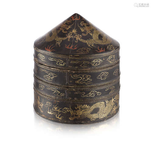 LACQUERED TWO-TIERED HAT BOXES KANGXI PERIOD