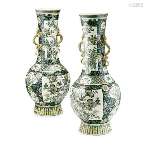 PAIR OF EXCEPTIONALLY LARGE FAMILLE VERTE VASES KANGXI MARK BUT 19TH CENTURY