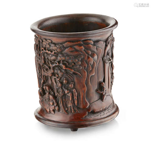 CARVED BAMBOO 'THE VICTORY OF DONGSHAN' BRUSHPOT WANG SONG MARK