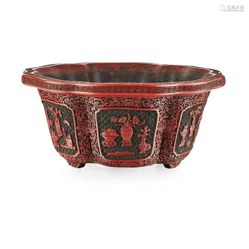 CINNABAR LACQUER HEXAGONAL JARDINIÈRE QING DYNASTY, 18TH CENTURY