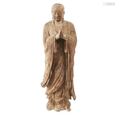 LARGE CARVED WOOD BUDDHA QING DYNASTY, 19TH CENTURY