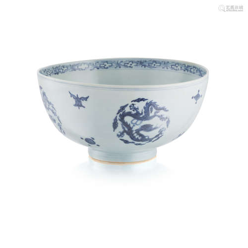 LARGE BLUE AND WHITE 'DRAGON' BOWL WANLI MARK AND POSSIBLY OF THE PERIOD