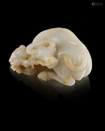 WHITE JADE 'BOY AND BUFFALO' GROUP QING DYNASTY, 19TH CENTURY