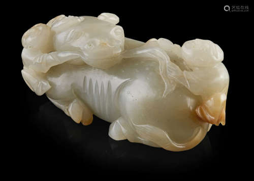 PALE CELADON JADE 'BOYS AND BUFFALO' GROUP QING DYNASTY, 18TH/19TH CENTURY