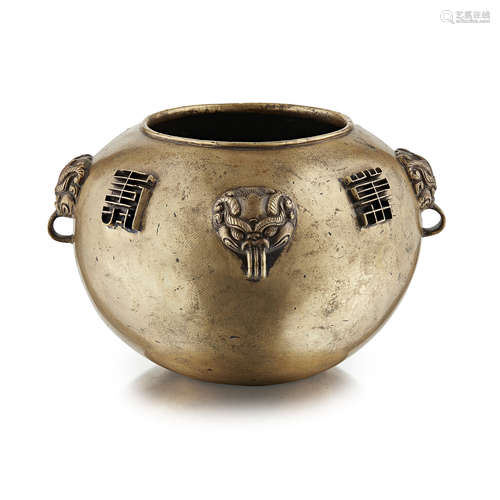 UNUSUAL GILT-BRONZE 'LONGEVITY' CENSER XUANDE MARK BUT 17TH CENTURY