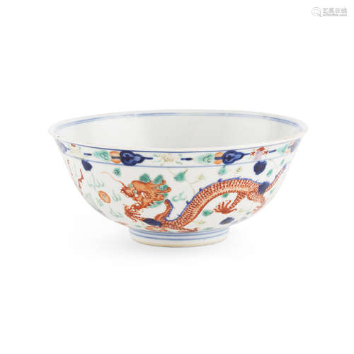 DOUCAI ENAMELLED 'DRAGON' BOWL QIANLONG MARK BUT LATER