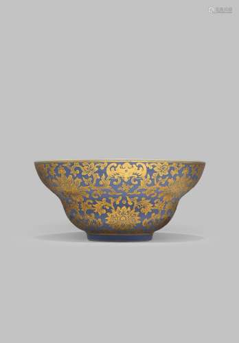 A CHINESE OGEE-SHAPED BLUE GROUND BOWL