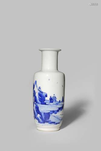 A CHINESE BLUE AND WHITE SMALL ROULEAU VASE