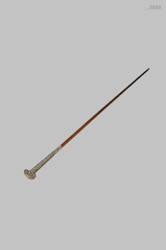 <strong>λ </strong>A CHINESE SILVER-MOUNTED RHINOCEROS HORN SWAGGER STICK